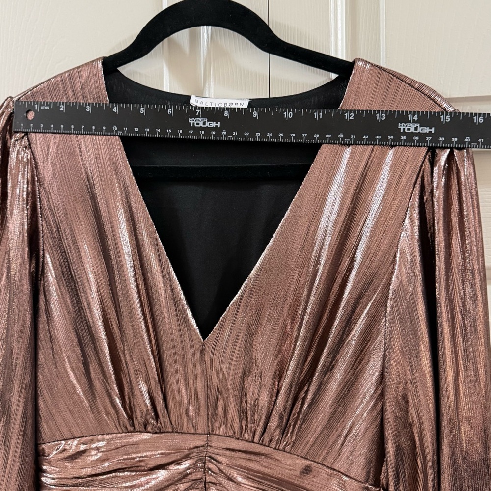 Baltic Born Bronze Shimmer Midi Dress Long Sleeve Cocktail Wedding Guest M - Picture 13 of 16